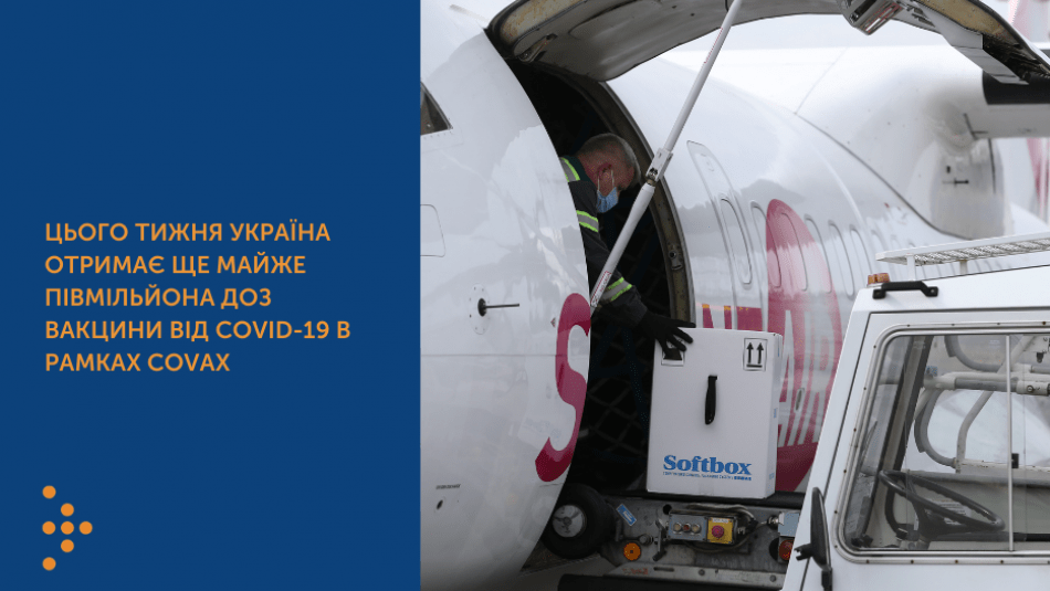 ЦЬОГО ТИЖНЯ УКРАЇНА ОТРИМАЄ ЩЕ МАЙЖЕ ПІВМІЛЬЙОНА ДОЗ ВАКЦИНИ ВІД COVID-19 В РАМКАХ COVAX